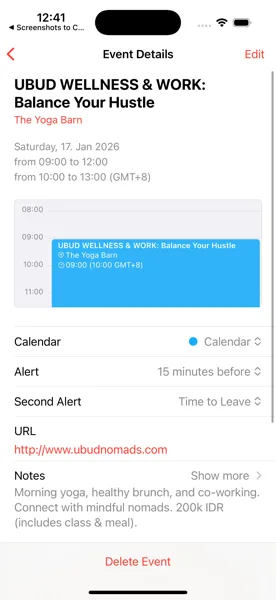 Event saved in calendar