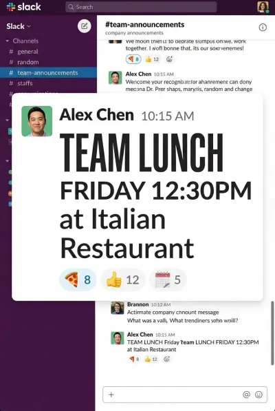Slack team lunch message